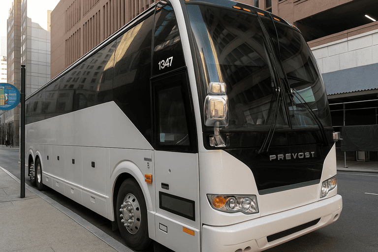 a Flower Mound Minibus Company coach bus