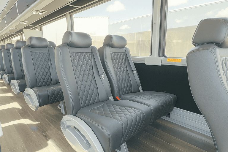 interior of Flower Mound Minibus Company charter bus