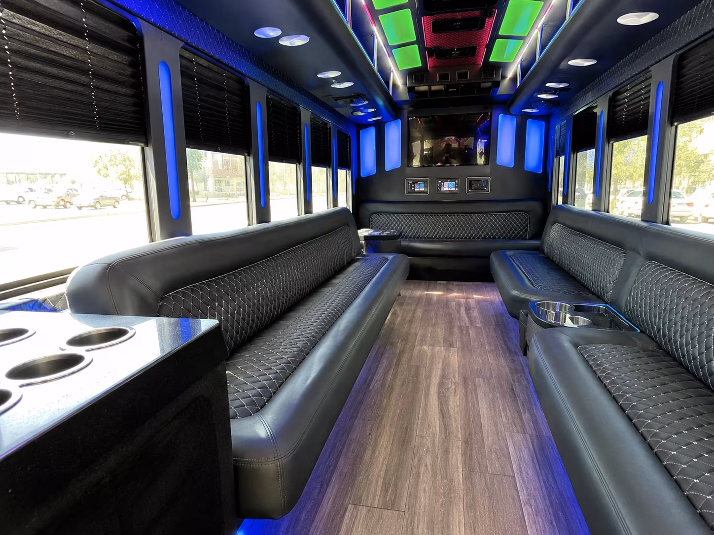 flower mound 15 passenger party bus inside