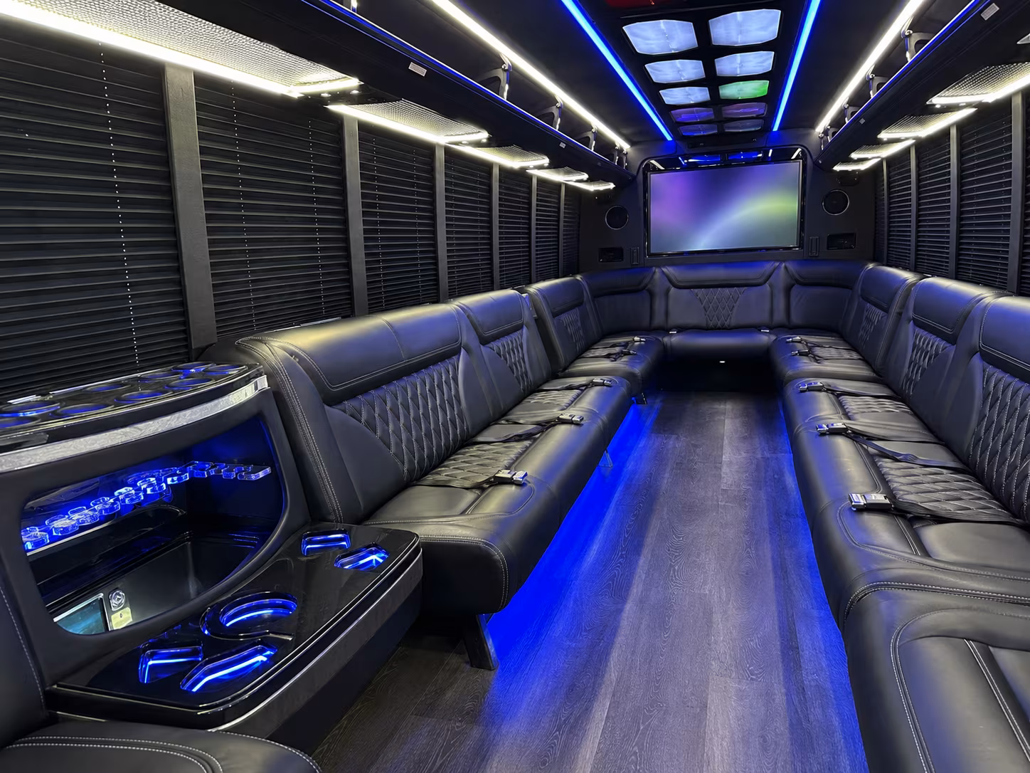 flower mound 20 passenger party bus inside