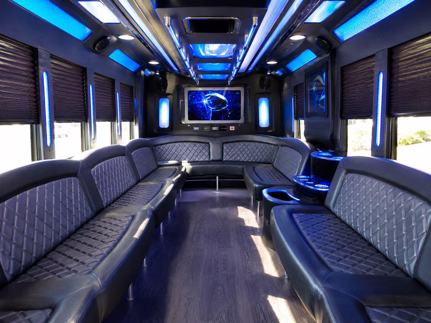 flower mound 28 passenger party bus inside