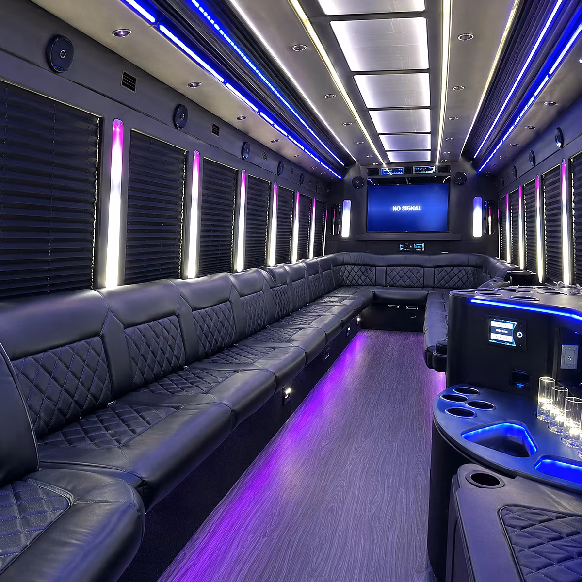 flower mound 30 passenger party bus inside