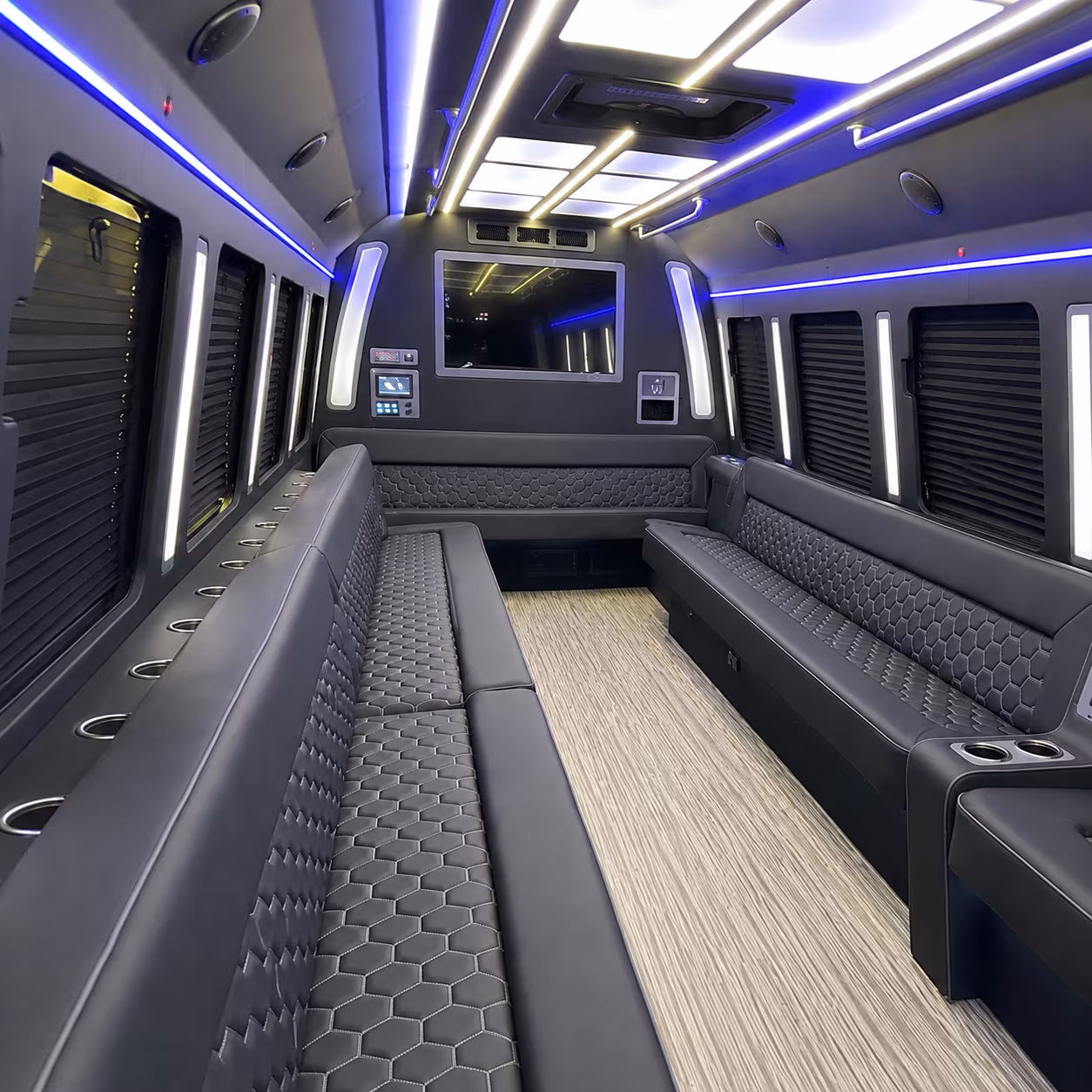 flower mound 40 passenger party bus inside